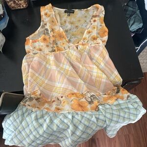 NWOT Current Mood Floral and Plaid Mini Dress